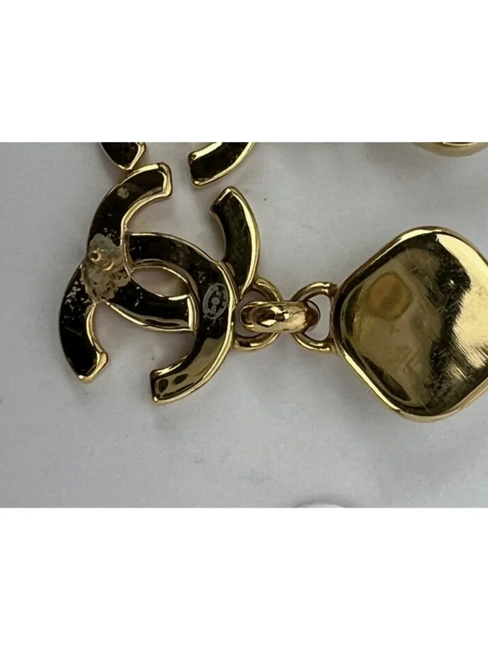 Chanel Gold Crystal CC Pearl Dangle Earrings